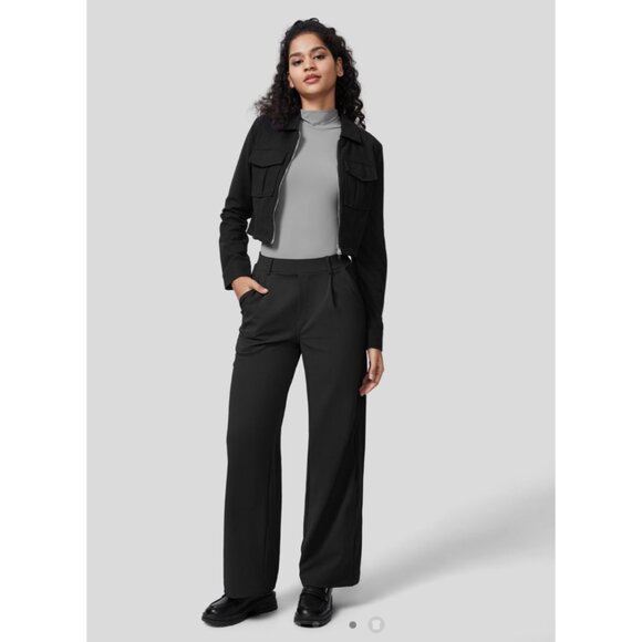 Halara High Waisted Plicated Pocket Straight Leg Work Pants Sz Medium Womens Bla - Picture 5 of 12